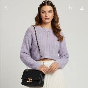 Lavender Cropped Fuzzy Cable Knit Sweater